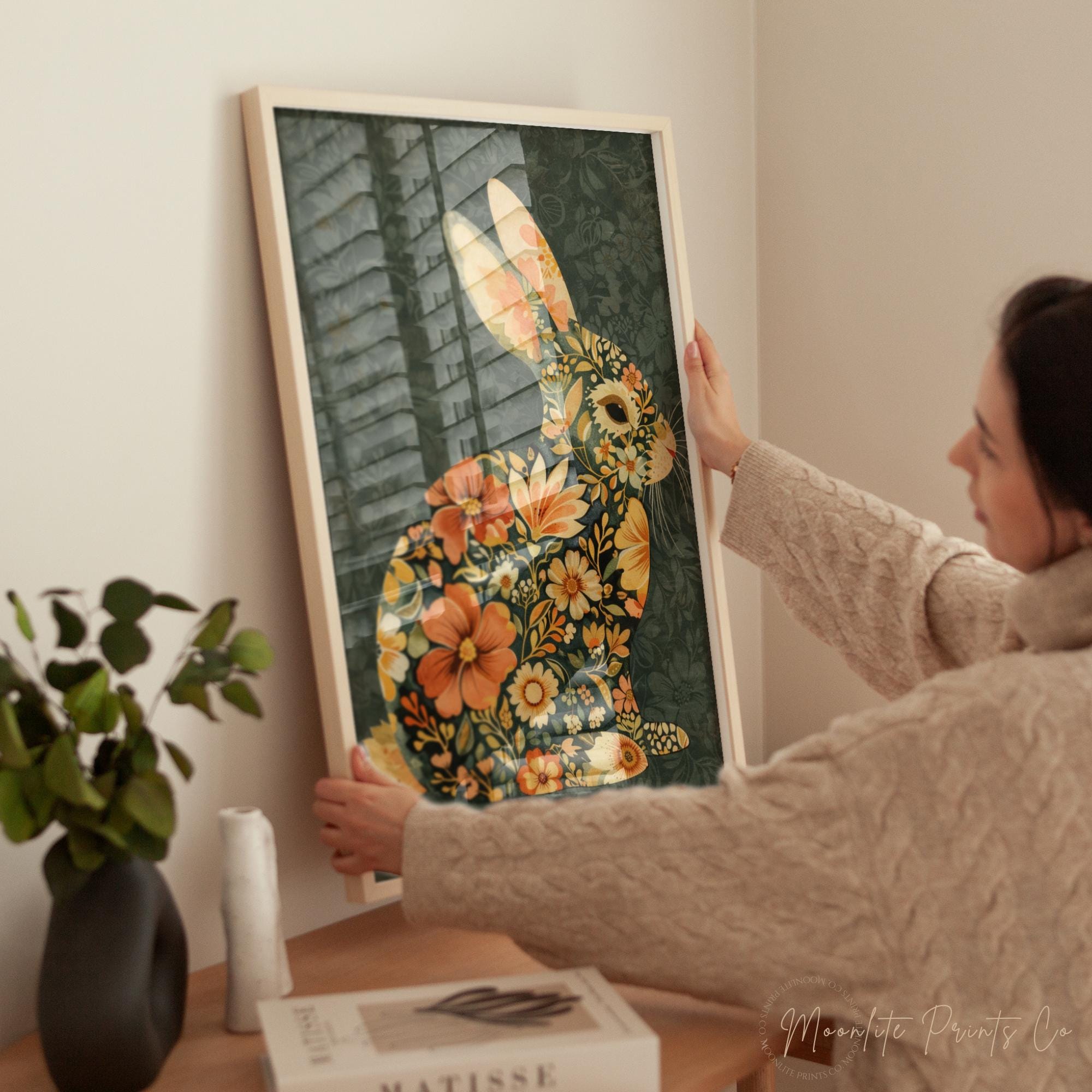Easter Bunny Print, Cottagecore Wall Art, William Morris Inspired Art ...