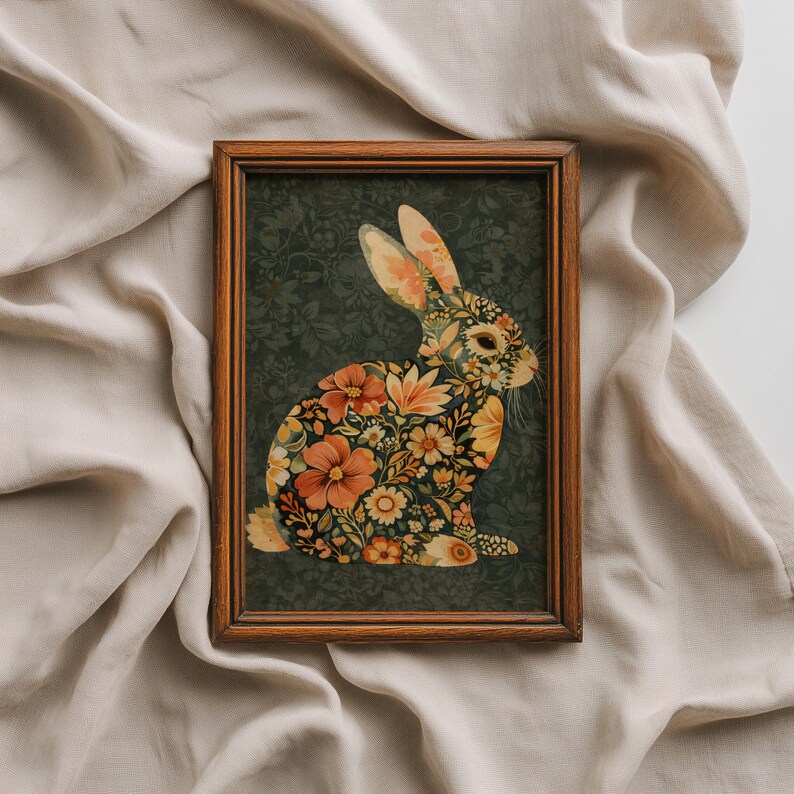Easter Bunny Print, Cottagecore Wall Art, William Morris Inspired Art ...