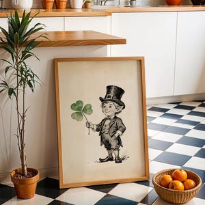 Vintage väggkonst för St Patrick's Day, irländsk sagobokillustration, klövershamrockdekor, utskrivbar Cottagecore, digital nedladdning av pyssling bild 5