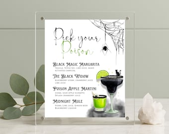 Pick Your Poison Halloween Bar Menu, Printable Drink Sign, Editable Template, Cocktail Bar Sign, Instant Download