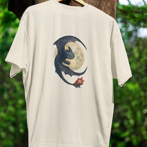Toothless Dragon Shirt | Watercolor Dragon Flying T-Shirt | Moon Scene Tee | HTTYD Inspired Shirt | Gift for Movie & Dragon Fans