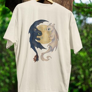 Toothless and Light Fury Shirt | Watercolor Dragon Couple T-Shirt | Moon Scene Tee | HTTYD Inspired Gift | Fantasy Lover Shirt