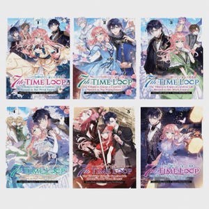 May include: A collection of six light novels titled 7th Time Loop: The Villainess Enjoys a Carefree Life Married to Her Worst Enemy! Each book cover features anime-style illustrations of a pink-haired character and a dark-haired character.