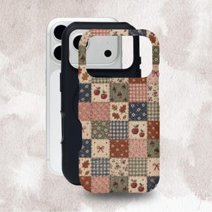 Patchwork telefoonhoesje, rustiek design voor de herfst, beschermhoes voor iPhone 18 17 16 15 14