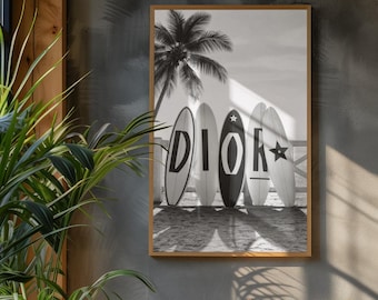 Luxury Surfboards Print (Digital Download) | Black & White Coastal Fashion Wall Art | Luxury Beach Photography