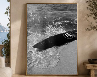 Luxury Surfboard Print | Black and White Coastal Fashion Art (Digital Download)