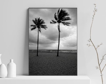 Impresión de arte mural costero en blanco y negro / Fotografía de playa melancólica Descarga digital