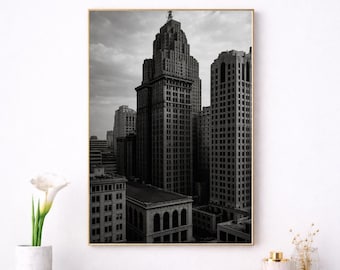 Black and White City Wall Art Print | Moody Skyscraper Photography Digital Download