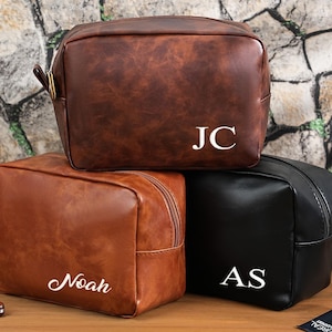 Personalized Vegan Leather Dopp Kit: Embroidered Travel Toiletry Bag