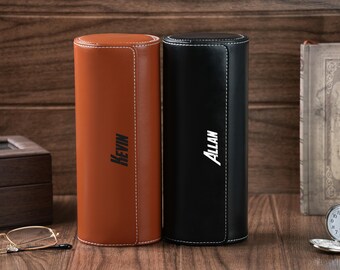 Personalized Vegan Leather Watch Roll: Travel Case for 3 Watches
