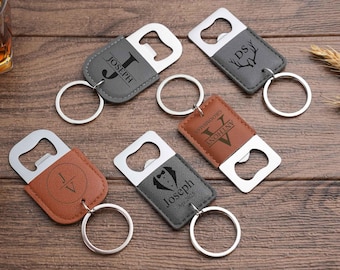 Engraved Vegan Leather Bottle Opener Keychain: Groomsmen Gift