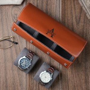 Personalized Vegan Leather Watch Roll: Travel Watch Case for 3 Watches
