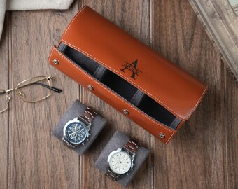 Personalized Vegan Leather Watch Roll: Travel Watch Case for 3 Watches