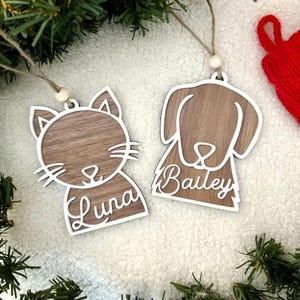 Personalized Wood Name Tag Christmas Ornament, Cute Reindeer Xmas Tree Decoration, Rustic Christmas Name Label