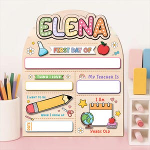 Letrero personalizado para el primer día de clases, reutilizable, para regreso a clases, para jardín de infantes, personalizado, accesorio para fotos