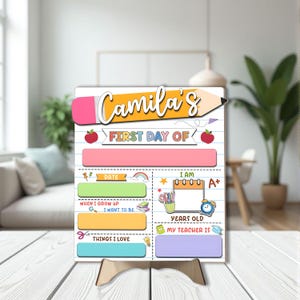Letrero personalizado para el primer y último día de clases, tablero de madera personalizado para el regreso a clases en el jardín de infantes.