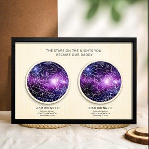 Gepersonaliseerde sterrenkaart print De nacht dat je mijn vader werd, moeder houten lijst Vaderdag houten bord Cadeau voor mama of papa