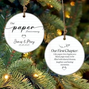Paper 1st Wedding Anniversary Ornament – Personalized Ceramic Ornament with Romantic Passage – One Year Anniversary Gift for Boyfriend