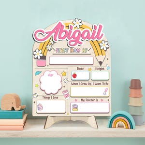 Letrero de madera personalizado para el primer y último día de clases, accesorio fotográfico personalizado para el regreso a clases, tablero reutilizable para niños de jardín de infantes