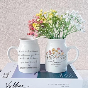 Personalized Retirement Flower Vase Custom Ceramic Thank You Gift for Teacher Coworker Boss Nurse Appreciation