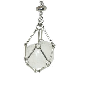 White Crystal Cage Pendant Necklace – Silver Chain