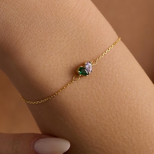 Custom Heart Birthstone Bracelet: Sterling Silver Personalized Family Jewelry
