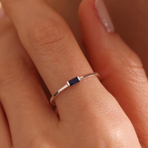14K Solid Gold Baguette Birthstone Ring: Dainty Personalized Jewelry