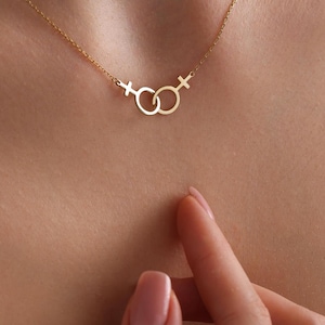 14k Gold Lesbian Necklace,Lesbian Pride Jewelry,Sterling Silver Double Venus Necklace,Gift For Her,Mother's Day Gift,Christmas Gift