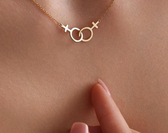 14k Gold Lesbian Necklace,Lesbian Pride Jewelry,Sterling Silver Double Venus Necklace,Gift For Her,Mother&#39;s Day Gift,Christmas Gift