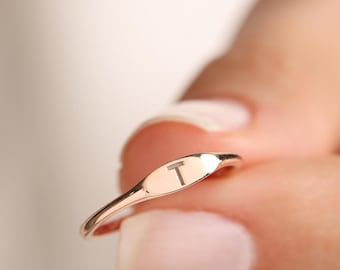 14k Gold Anfangssiegelring - Sterlingsilber mit Gravur