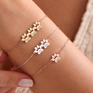 Personalized Elegant Dog Paw Bracelet, Dog/Cat Bracelet, Pet Name Bracelet