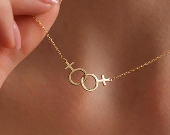 Lesbian Necklace - Lesbian Pride Jewelry Sterling Silver Double Venus Necklace - Pride Necklace - Gift For Her - Lesbian Gift,Christmas Gift
