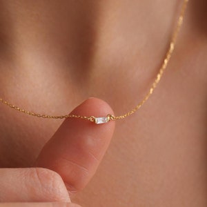 Baguette Diamond Necklace,Wedding Necklaces,Gift For Mom,Dainty Necklace,Bridal Necklace,Bridesmaid Necklace,valentine&#39;s day,Christmas gift