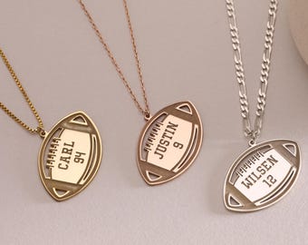 Football Name Necklace, Custom Gold Football Necklace, Personalized Sports Pendant, Unique Gift for Football Fans, Sports Jewelry