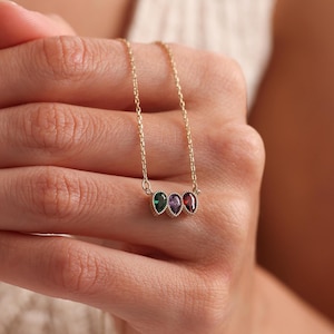 Family Birthstone Necklace: Personalized 14K Solid Gold Jewelry
