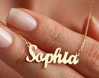 Personalized 14k Solid Gold Name Necklace: Sterling Silver, Custom Jewelry Gift