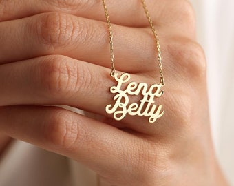 Two Name Handwriting Necklace: Personalized 14K Gold Jewelry