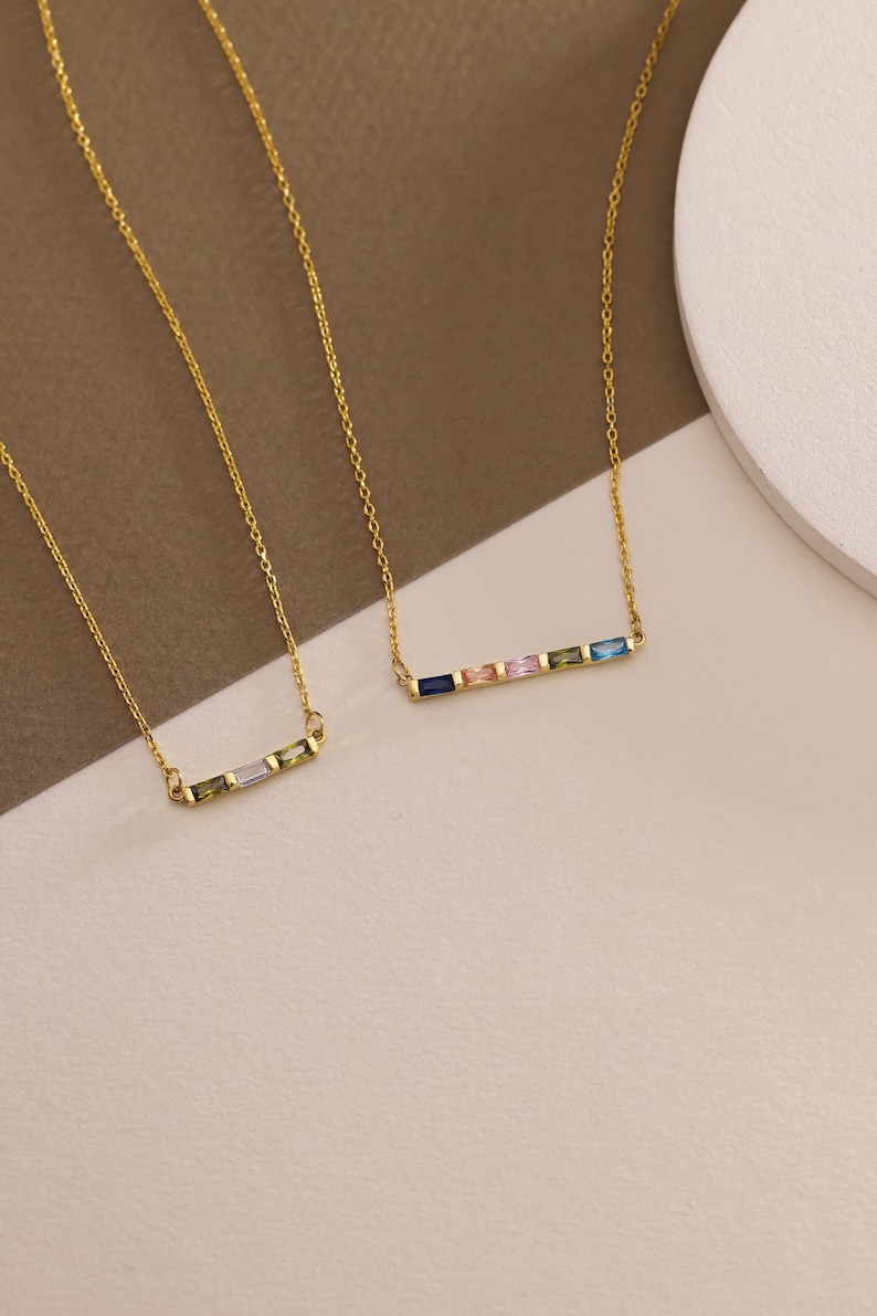 Baguette Birthstone Necklace, Family Birthstone Necklace, Personalized Gift, Mother's Birthstone Jewelry ,Gift for Mom,Birthday Gift image 1