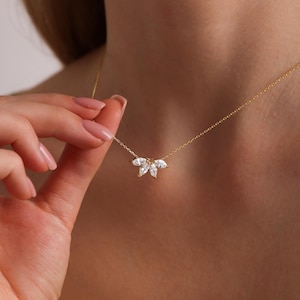 Marquise Diamond Necklace, Flower Petal Diamond Necklace ,Flower Necklace , Bridesmaid Gift,Dainty necklace,Mothers Day gift,christmas gift