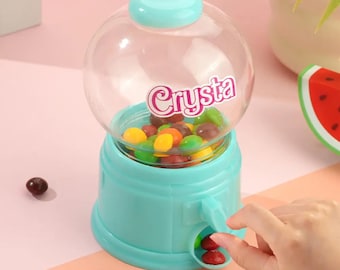 Custom Gumball Machine with Name, Personalized Mini Gashapon Candy Dispenser, Candy machine Birthday Gift for Kids