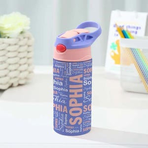 Personalized 12oz Water Bottle with Silicone Straw, Name Water Bottle, Custom Name Bottle, Customized Stainless Steel Bottle, Gift for Kids,