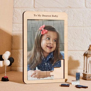 Tetris Wooden Frame For Kids, Personalized Photo Wooden Puzzle, Custom Photo Puzzle With Engraved Text As A Gift For Baby, Photo Puzzle