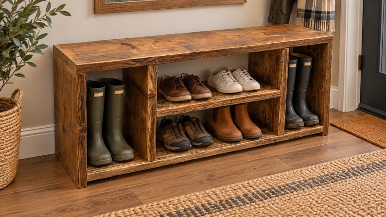 Vertical Welly Racks Handmade Rustic Wooden Shoe Storage Bench | Welly Boot Compartments ...