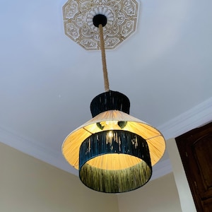 Two-tone raffia pendant light