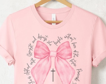 Coquette Christian Shirt, Women's Inspirational Shirt, Coquette Mommy Shirt, Bible Verse Pink Bow Shirt, Best Gifts for Her, Christian Shirt