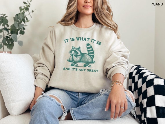 It Is What It Is And It Is Not Great Sweatshirt, Raccoon Sweatshirt, Mental Health Sweatshirt, Funny Sweatshirt for Her, Meme Sweatshirt