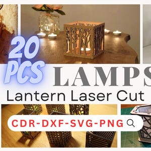 20 pcs 3D Lantern Laser Cut Bundle, Wooden Decorative Lanterns, Lamp Lampshade Designs, Candle Holders, 3D Laser Cut CDR DXF SVG, Create Own