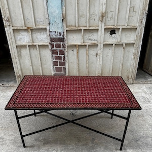 Handmade Brown Moroccan Zellige Mosaic Table: Rectangular Ceramic Coffee Patio Furniture