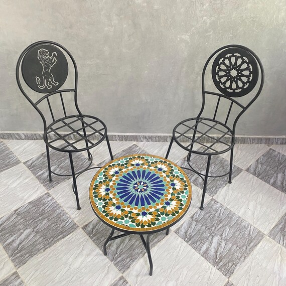 Mosaik Gartentisch Set - Handgemachter Zellige Tisch