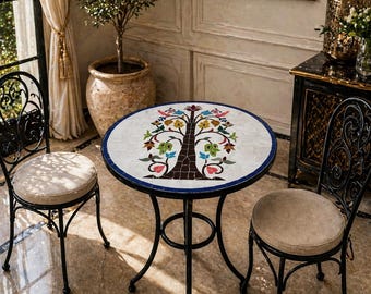 Handmade Moroccan Mosaic Table: Tree of Life Zellige Coffee Table – Boho Garden Decor